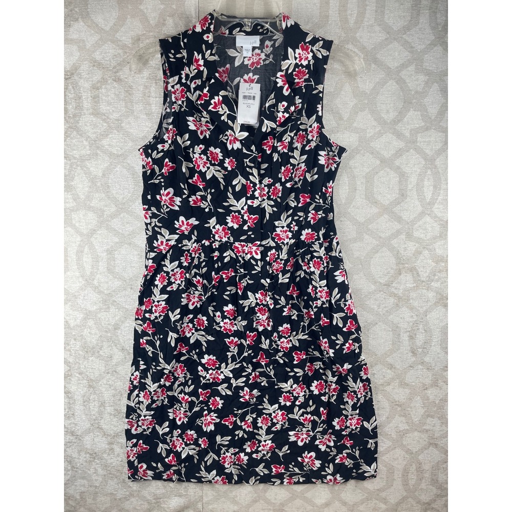J. Jill Floral Rayon Sleeveless Shirt Dress Women XS Black Red NWT $99 720911